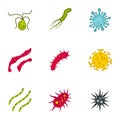 Bacteria icons set, flat style Royalty Free Stock Photo