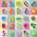 Bacteria icons set, flat style Royalty Free Stock Photo