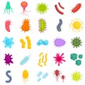 Bacteria icons set, flat style Royalty Free Stock Photo