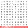 100 bacteria icons set, outline style Royalty Free Stock Photo