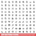 100 bacteria icons set, outline style