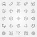 Bacteria icons set - vector line virus and pathogen symbols Royalty Free Stock Photo