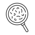 Bacteria in magnifying glass monochrome line icon vector illustration. Bacterial microorganism