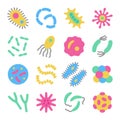 Bacteria, microbe, virus colorful vector icon set Royalty Free Stock Photo