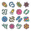 Bacteria, microbe, virus colorful vector icon set with outline Royalty Free Stock Photo