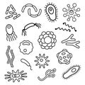 Bacteria, microbe, virus outline vector icon set. Microscopic bacterium and bacillus collection, isolated on white background Royalty Free Stock Photo