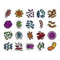 Bacteria microbes germ pathogen microbiology icon set Royalty Free Stock Photo