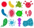 Bacteria, Microbes and Viruses Icons Set Royalty Free Stock Photo