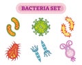 Bacteria microorganism vector illustration collection with various shapes.