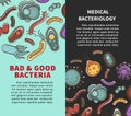Bacteria posters for medical bacteriology or virus infographics vector flat design Royalty Free Stock Photo