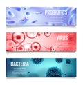 Bacteria, probiotics and viruses cell ad design. Realistic salmonella, lactobacillus 3d illustration. Virus and bacteria Royalty Free Stock Photo