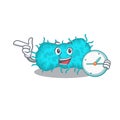 Bacteria prokaryote mascot design concept smiling with clock