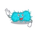 Bacteria prokaryote mascot design style with an Okay gesture finger