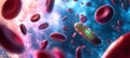 Bacteria and Red Blood Cells A Detailed Microscopic Illustration on a Blurred Background Royalty Free Stock Photo