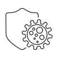 Bacteria, shield, coronavirus icon.Line art vector