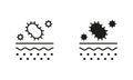 Bacteria on Skin Pictogram. Microorganisms on Dermis Structure Line and Silhouette Black Icon Set. Skin Layer with