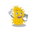 Bacteria spirilla cartoon character speaking on phone