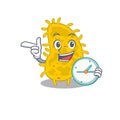 Bacteria spirilla mascot design concept smiling with clock