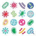 Bacteria, superbug, virus icons set - disease concept Royalty Free Stock Photo