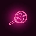 bacteria under a magnifying glass icon. Elements of Medicine in neon style icons. Simple icon for websites, web design, mobile app Royalty Free Stock Photo