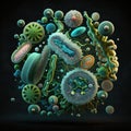 Bacteria under the microscope. Beautiful colorful illustration. style. Generative AI