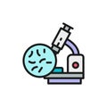 Bacteria under the microscope, probiotics flat color line icon. Royalty Free Stock Photo