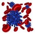 Bacteria or Virus and Blood Cells Royalty Free Stock Photo