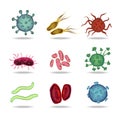 Bacteria virus cells germs epidemic bacillus icons vector illustration Royalty Free Stock Photo