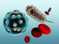 Bacteria and virus cels, 3d illustration black Royalty Free Stock Photo