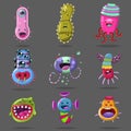 Bacteria, virus, germ vector cartoon character vector set Royalty Free Stock Photo