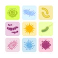 Bacteria and virus icons. Microbiology vector flat Royalty Free Stock Photo