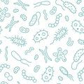 Bacteria, virus, microbe seamless pattern. Vector background included line icons as microorganism, germ, mold, cell Royalty Free Stock Photo