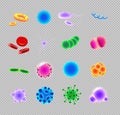 Bacteria and virus realistic vector icons set