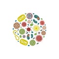 bacteria. viruses and germs in circle shape. Vector bacterias collection Royalty Free Stock Photo