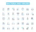 Bacteria and viruses linear icons set. Pathogen, Microbe, Infection, Contagious, Tissue, Epidemic, Host line vector and