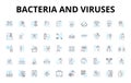 Bacteria and viruses linear icons set. Pathogen, Microbe, Infection, Contagious, Tissue, Epidemic, Host vector symbols