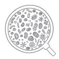 Bacterial microorganism through magnifying glass outline. Doodle style