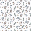 Bacterial organisms color vector doodle simple seamless pattern Royalty Free Stock Photo