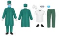 Bacteriological green protective suit set, vector isolated illustration