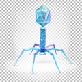 Bacteriophage virus with dna chain inside. Beautiful 3d illustration