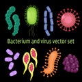 Bacterium and virus flat vector set Royalty Free Stock Photo