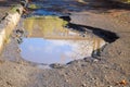 The bad asphalted road with a big pothole. Royalty Free Stock Photo