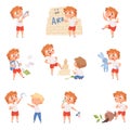 Bad behavior kids. School sad boys and girls angry devil little persons vector characters