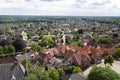 Bad Bentheim, Germany June 2019. Panorama of the old town with many buildings with a red roof on a background of the blue sky with