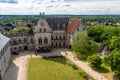 Bad Bentheim, Germany - June 9, 2019. View to the manor of the historical castle Bentheim, visible walking tourists. Largest castl