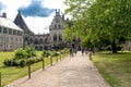 Bad Bentheim, Germany - June 9, 2019. View to the manor of the historical castle Bentheim, visible walking tourists. Largest castl