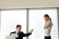Bad boss firing dismissing incompetent employee, getting fired f