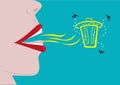 A Bad Breath symbolized as a garbage can with flies. Editable Clipart
