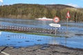Bad Breisig, Germany - 02 04 2021: Rhine ferry departure sign in the Rhine flood, the warning sign might be a bit late