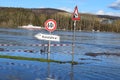 Bad Breisig, Germany - 02 04 2021: Rhine ferry departure sign in the Rhine flood, ferry on the other side